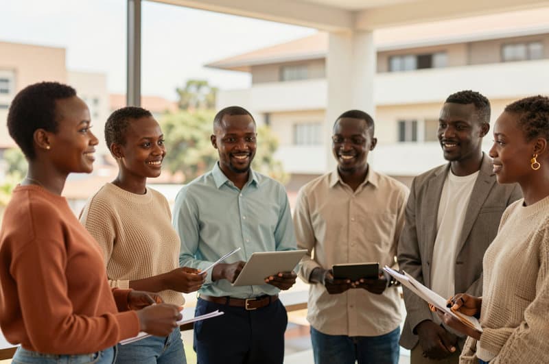 Young professionals talking together in Kigali